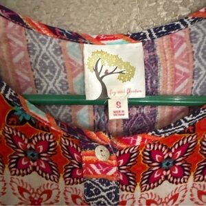 fig and flower Orange and Navy Floral Henley Blouse